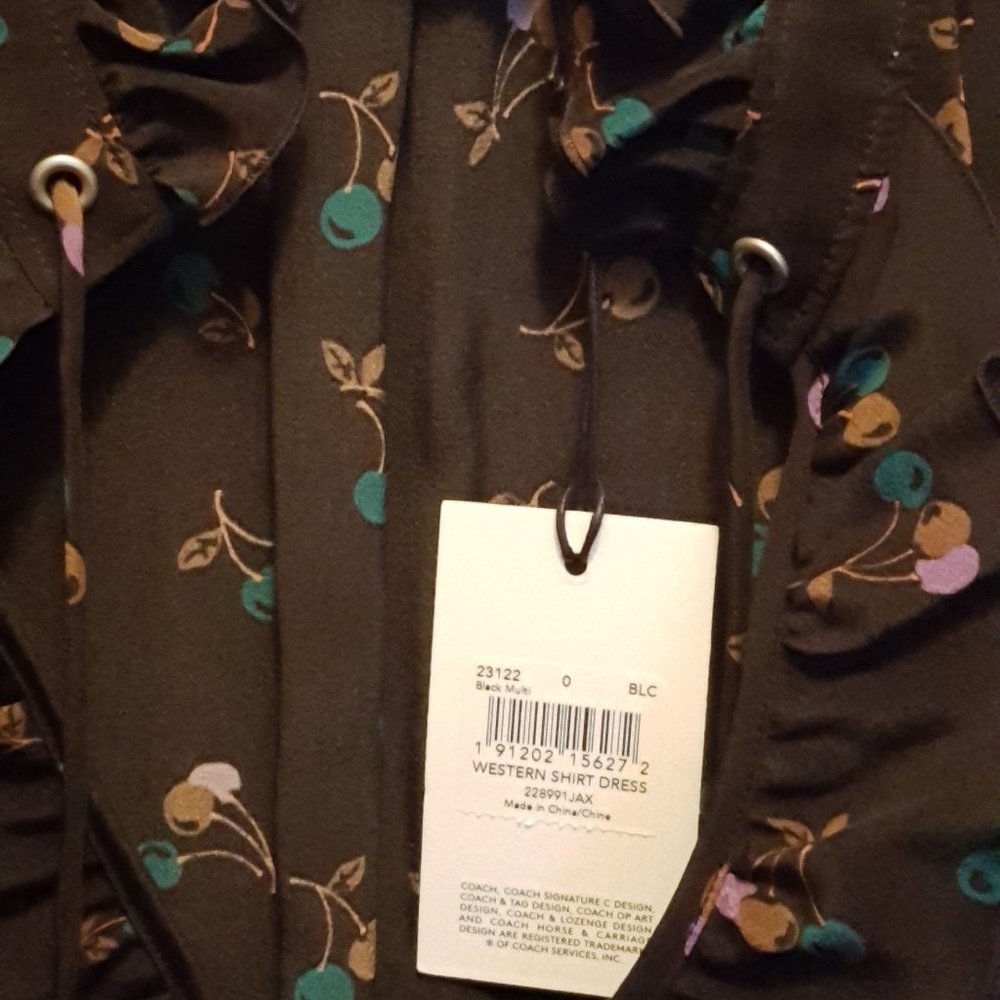 Coach Cherry Print Silk Western Shirt Dress NWT - Picture 4 of 6
